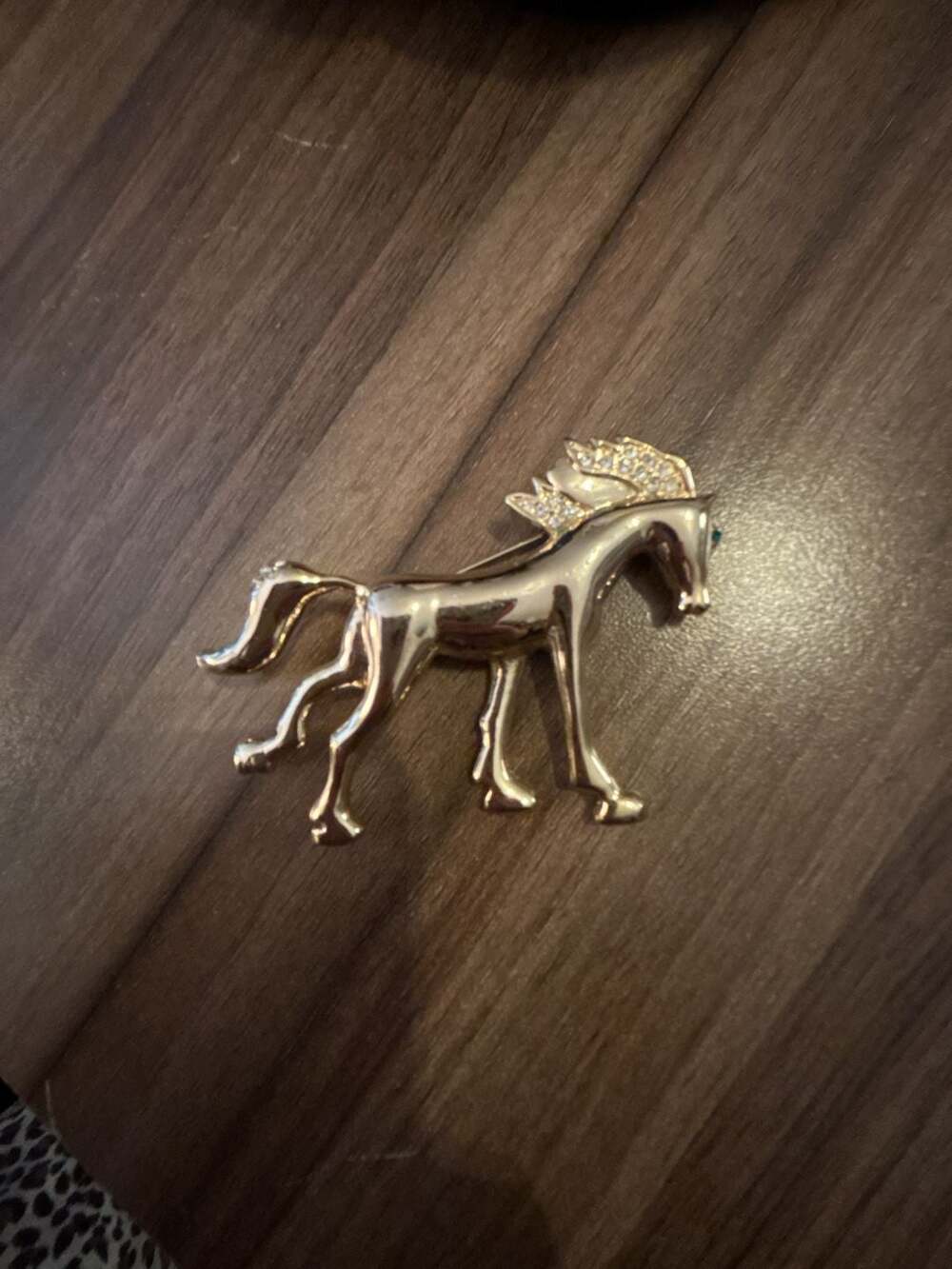 Vintage Gold Tone Rhinestone Mane Horse Figural Brooch Pin